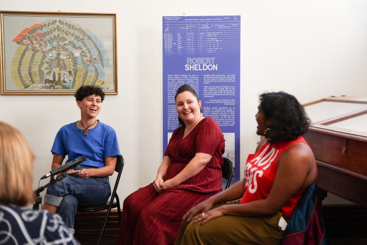 Photo of Mani Mae Gomes, Shenali Perera and Lisa Longman in conversation for Side Walks 2019