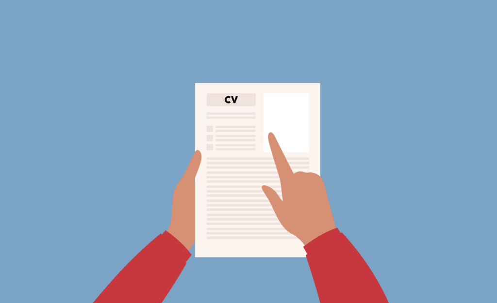 graphic illustration of a person holding a CV