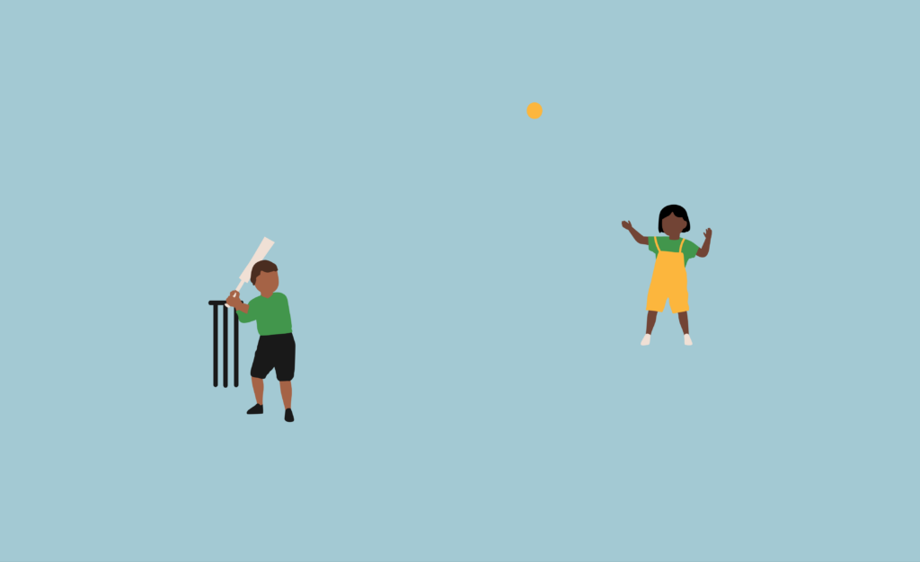 Illustration of two children playing cricket