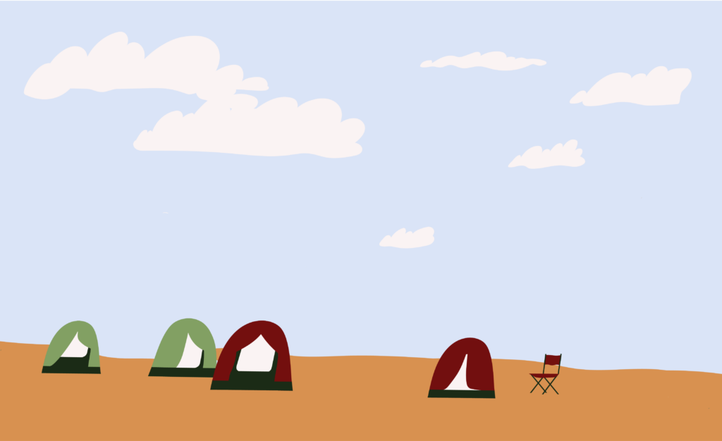 Illustration of tents in outback Australia