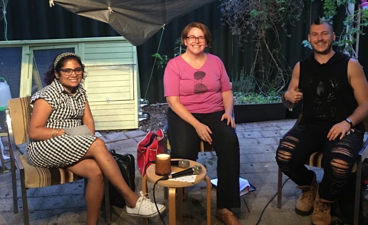 Photo of Anju Sivarajah, Zoe Warwick, and Holden Sheppard at Backstories in North Perth