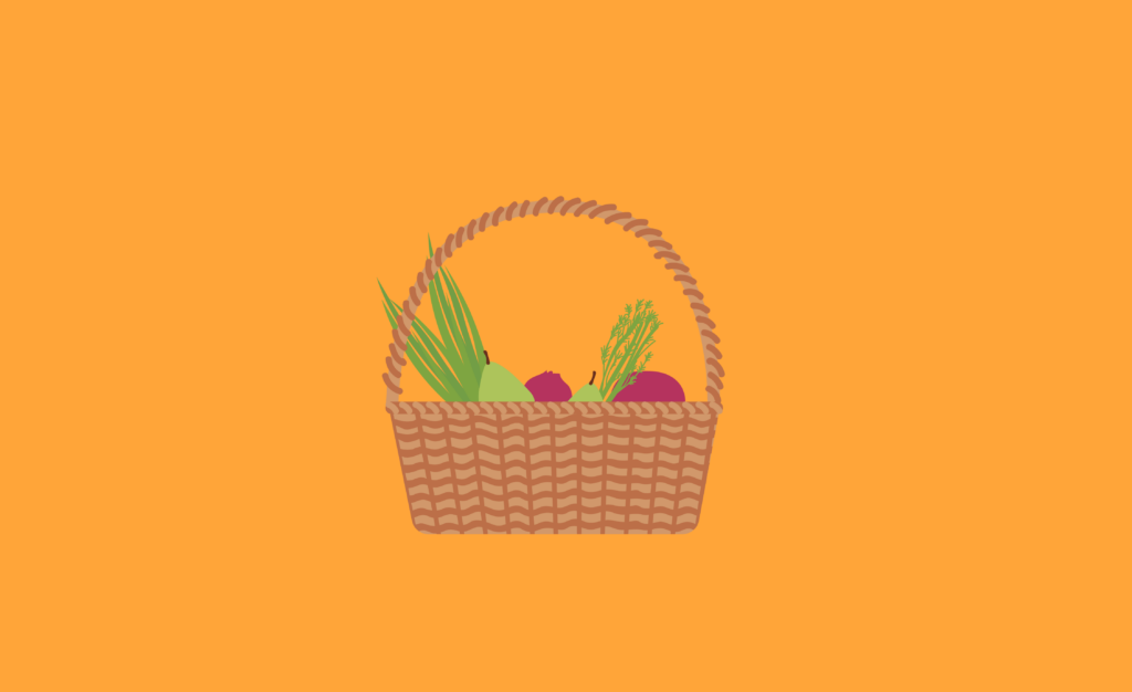 Illustration of a basket of fruits