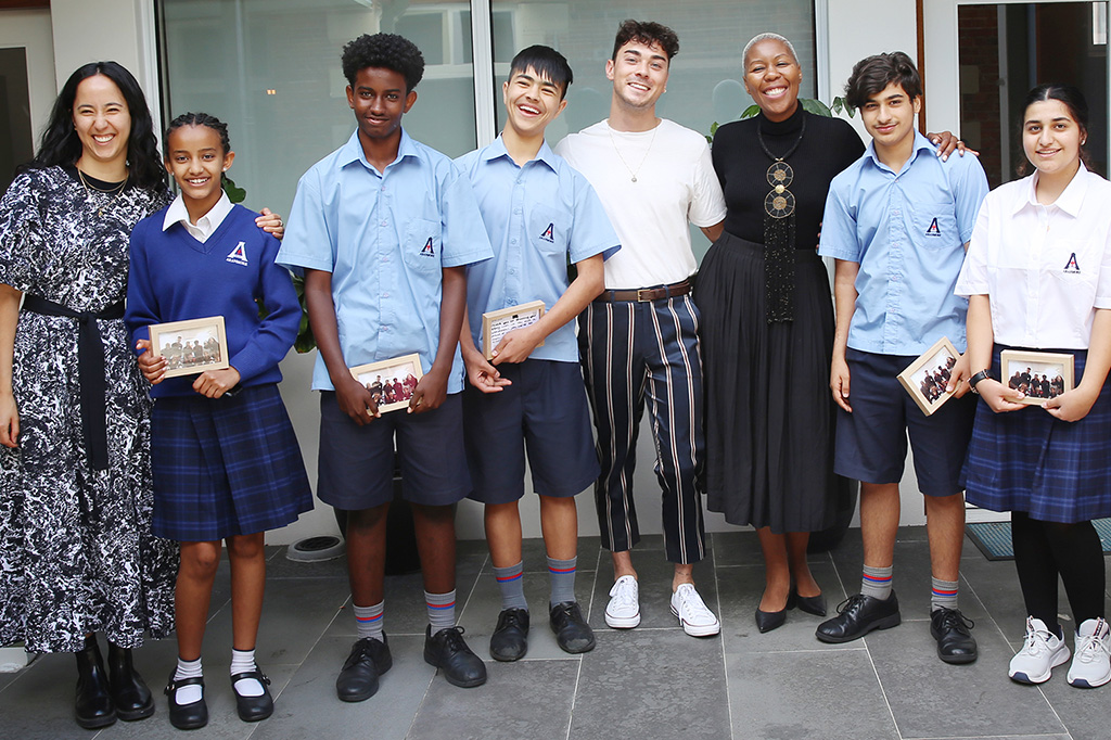 Claudia Mancini Jay Anderson and Sisonke Msimang with Aranmore Catholic College students