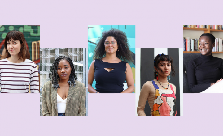 A collage of five writers. From left to right we have Taonga, Nadia, Vuma, Lobna, Sun-Mi and Baran